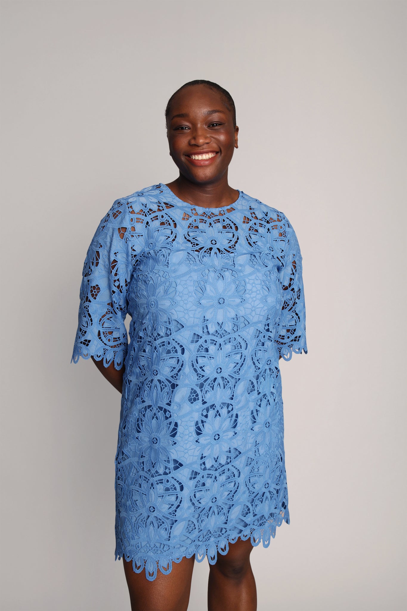 Plus size light blue lace best sale dress