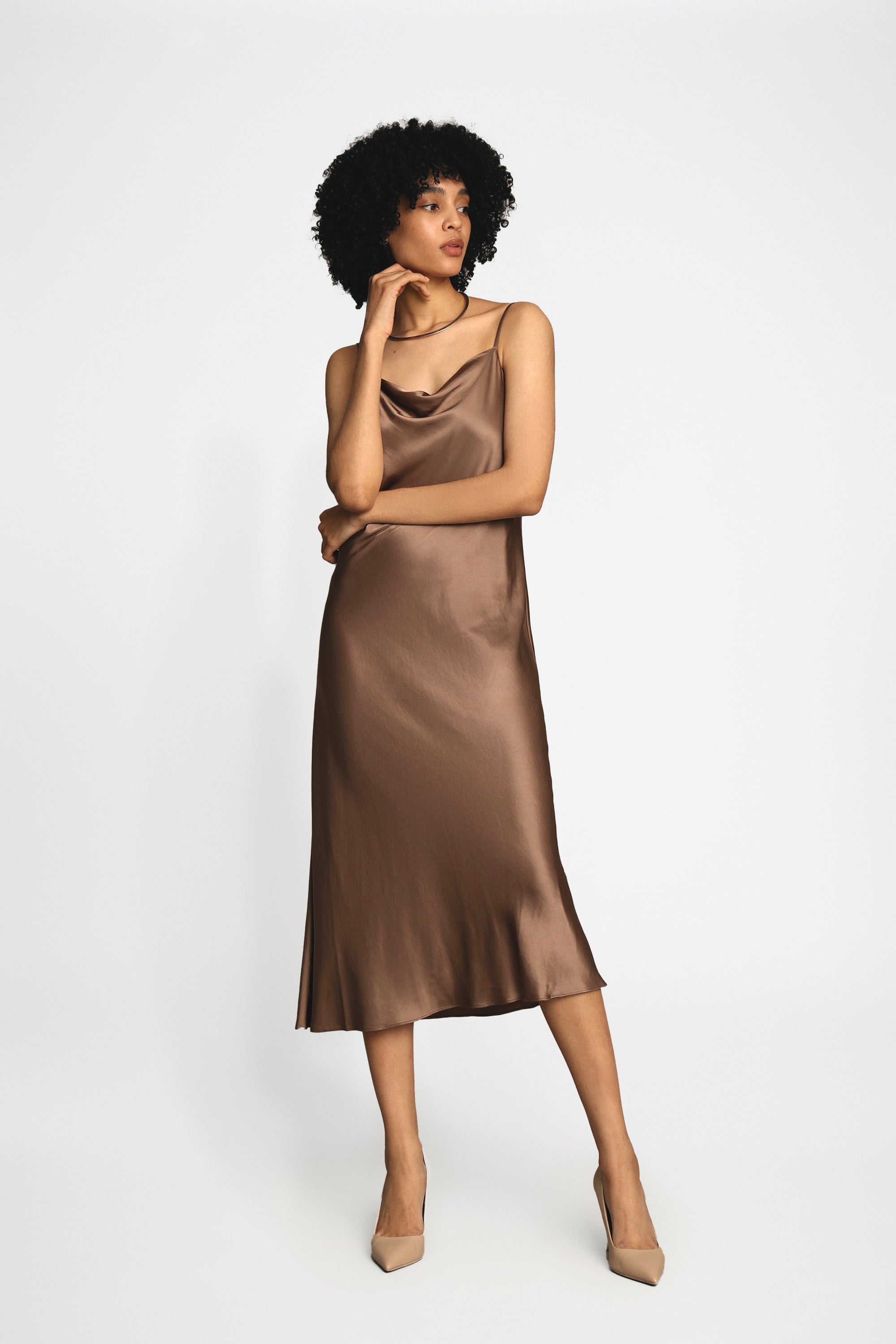munthe brown dress Munthe Babyloma Cowl-Neck Midi Dress In Brown - 40% Off