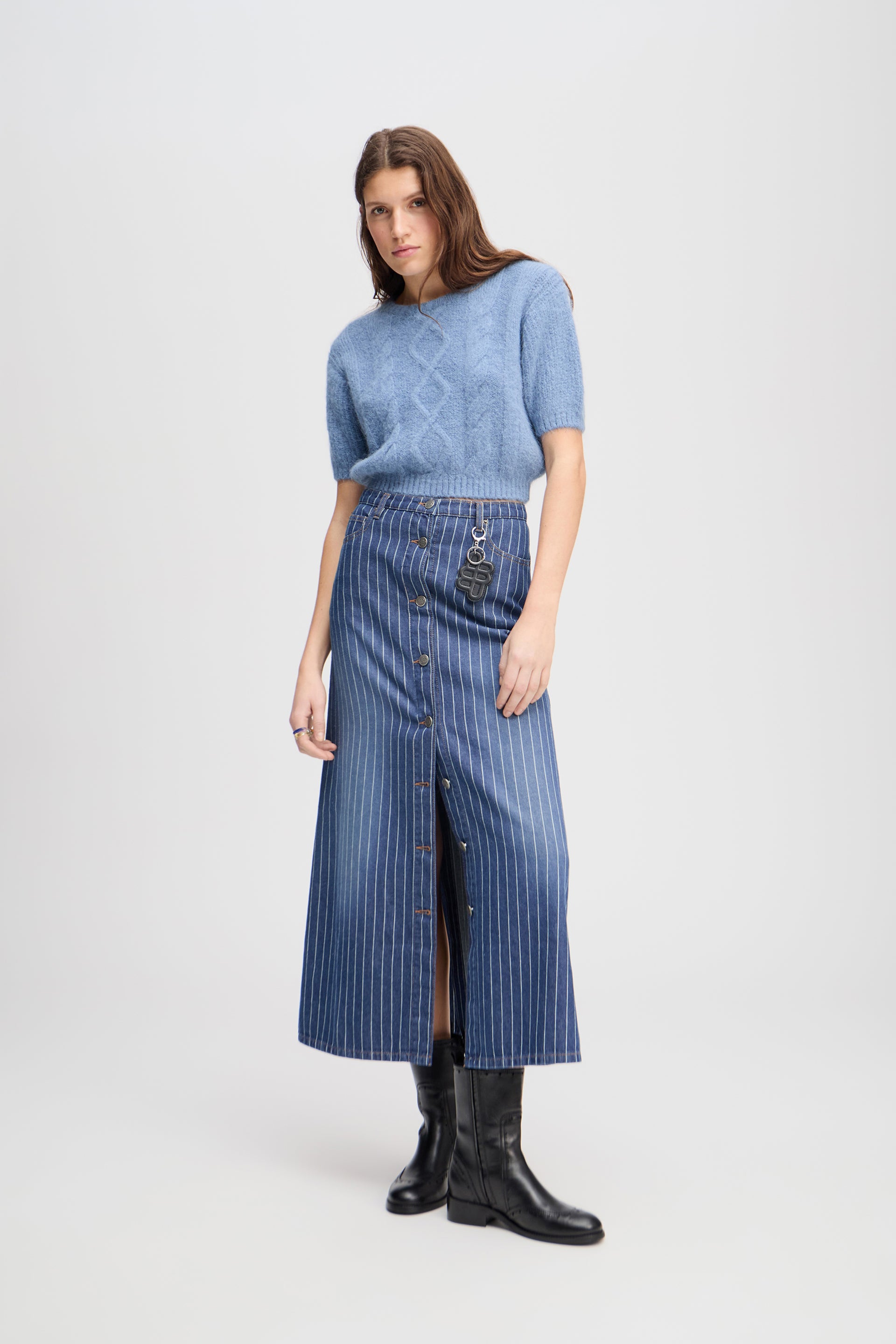 Mette L S Button Knot Top Cashmere Blue